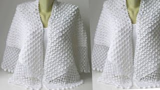 شال كروشيه مثلث رائع بغرزة مجسمه/crochet shawl 