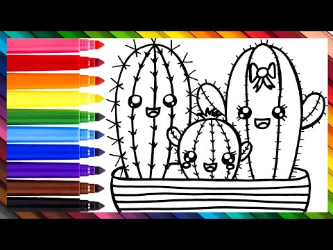 Dibuja y Colorea Una Familia De Cactus 🌵🎀❤️🌈 Dibujos Para Niños