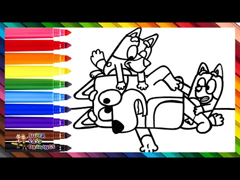 Draw and Color Bluey and Bingo Tickle Their Dad 🐶🤡🐕💙 Drawings for Kids