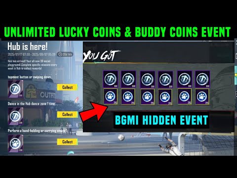 HUB IS HERE BGMI EVENT/ HUB IS HERE MISSION / GET FREE UNLIMITED LUCKY COINS & COMPANION BUDDY COINS