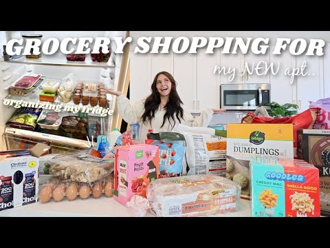 come GROCERY SHOPPING with me *for my new apartment* + haul and organizing my kitchen