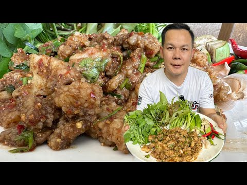 พามาทำก้อยเสือคั่วสูตรง่ายๆแซ่บๆแกล้มผักหลายอย่าง