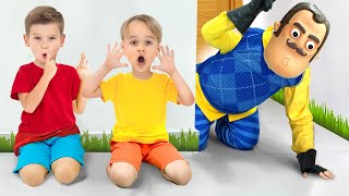 Kids are trying to make friends with a neighbor