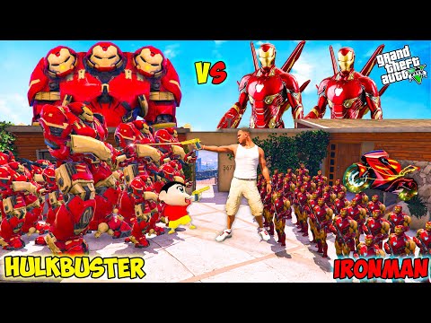 Franklin Ironman Gang VS Shinchan Hulkbuster Gang Fight In GTA 5!