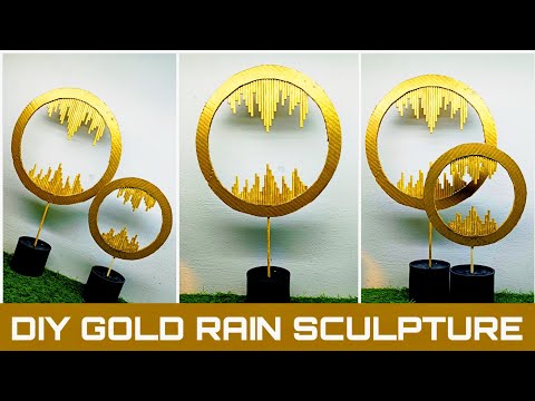 Diy Gold Rain sculpture And Marble Base from cardboard | Diy home decor ideas | Crafts from wastes