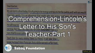 Lincoln's Letter to His Son's Teacher-Comprehension-Part 1