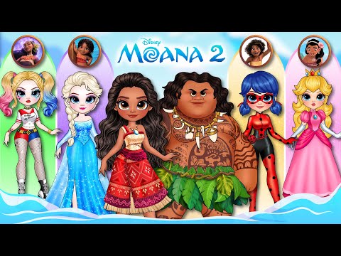 Disney Princess, Peach & Ladybug Become MOANA 2 | DIY Paper Dolls Fashion