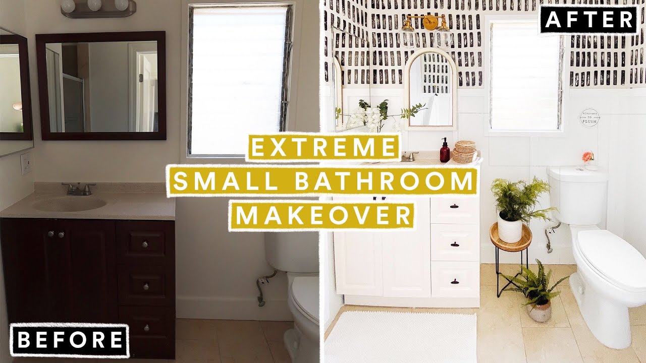 Extreme small bathroom makeover + diy wallpaper for 2020 crazy transformation! Lone Fox