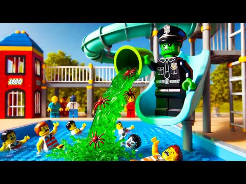 LEGO Zombie Police Attacks Water Park with Green Goo