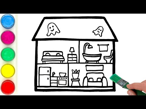 Dollhouse with Ghosts Picture Drawing, Painting, Coloring for Kids and Toddlers
