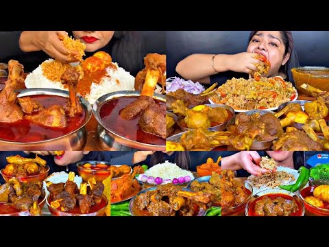 ASMR EATING SPICY CHICKEN CURRY, MUTTON CURRY, EGG CURRY, BIRYANI |INDIAN FOOD MUKBANG|Foodie India|