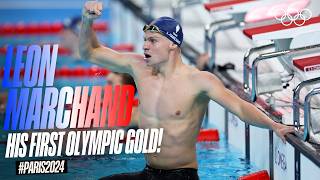 Leon Marchand's FIRST Olympic Gold Medal! 🇫🇷 🥇 #Paris2024