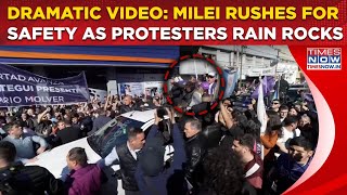 Dramatic Video Of Milei Rally Shows Argentina President Rushing For Safety As Protesters Hurl Rocks
