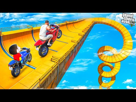 FRANKLIN AND SHINCHAN TRIED THE IMPOSSIBLE SPIRAL MEGA RAMP PARKOUR CHALLENGE GTA 5