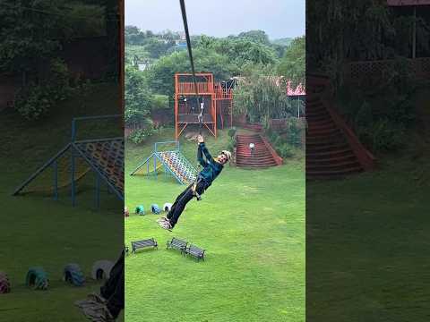 Zip line😱😨#shorts #trending #funny #comedy #shortsfeed #love #viral #prank #reaction #rider