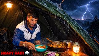 Solo Camping In Heavy Rain & Lightning Thunderstorm | Extreme Weather Camping | Tejas Camping