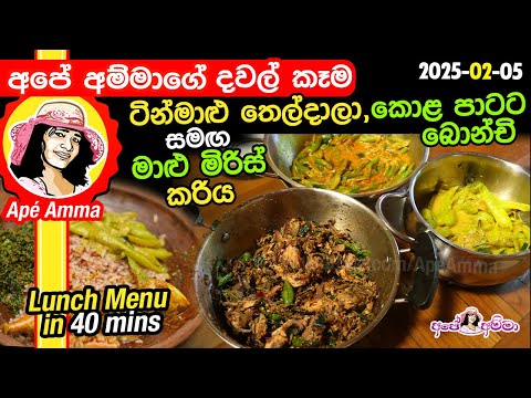 ✔ අපේ අම්මාගේ දවල් කෑම ටින්මාළු තෙල්දාලා, බොන්චි සමඟ මාළු මිරිස් කරි. Lunch menu by Apé Amma