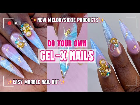 How To Gel-X Nails At Home | Easy Marble Nails@MelodySusieOfficial  New E-File & Dust Collector