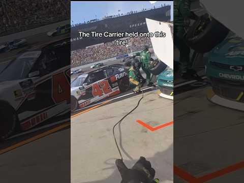 #51 Tire Carrier Clipped!!  #nascarpitstop #closecall