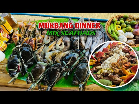 MUKBANG DINNER, MIX SEAFOODS AT BUONG MANOK NA INASAL.