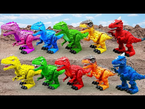 T-Rex & Spider-Man on fruit rescue mission vs Stegosaurus | Fun Dinozone