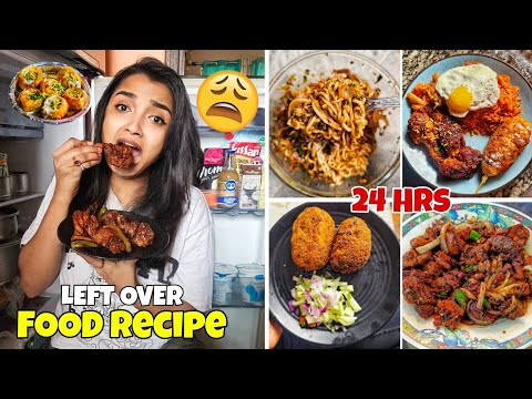 Vlog - Eating LEFT OVER FOOD for 24 Hours Challenge - Chicken Noodle, Egg Chop More- FOOD CHALLENGE