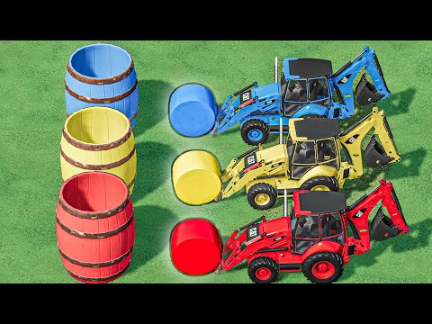 Loaders Of Colors - SILAGE BALE On Parkour With CAT BACKHOE LOADER - Farming Simulator 22