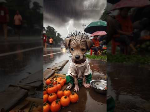 All the tomatoes of the poor puppy were washed away in the rain