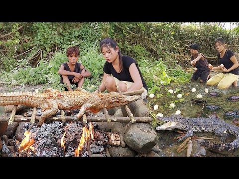 OMG Big Crocodile, Catch and cook for survival food, Crocodile spicy roasted for dinner, Top 5 video
