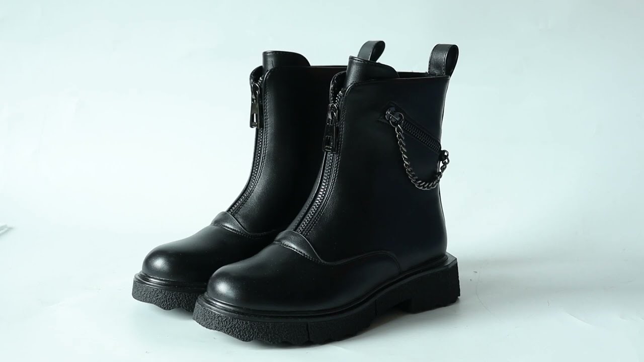 Ботинки Barbaris утепленные декоративная молния с тонкой цепью черные  - видео