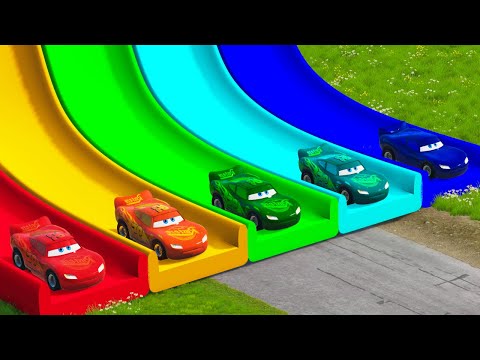 Flatbed Trailer Lighting Mcqueen Transportation w/ Slide Color - vs Speed Bump & Deep Water - BeamNG