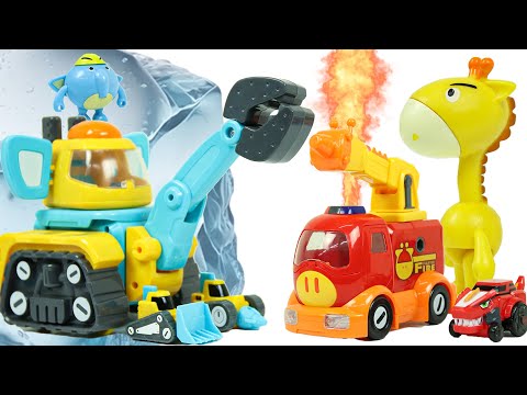 코끼리 탱크와 기린 소방차 장난감 놀이 Elephant tank & giraffe fire truck toys