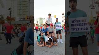 They try to impress me with their human pyramid!