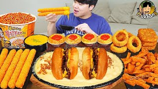 ASMR MUKBANG 직접 만든 치즈 햄버거 치즈스틱 불닭볶음면 시카고피자 먹방 & 레시피 FIRE NOODLES AND BURGER EATING SOUND!