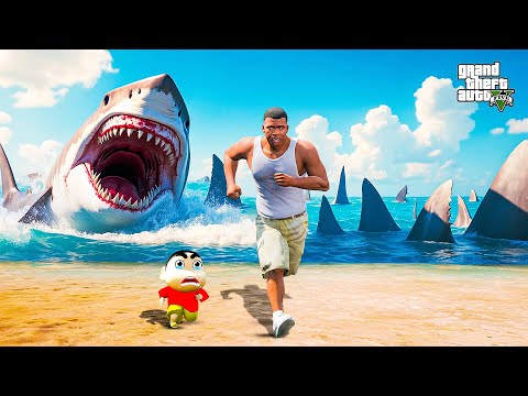 Giant Megalodon Monster Try To Kill Shinchan and Franklin in Gta 5