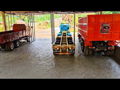 AKSI KE SEMBILAN ‼️ Proyek Pembuatan Garasi Rc Truk Hino Trailer VS Fuso Angkut Material Bangunan
