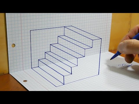 Draw a Impossible ladder   3D Trick art on Graph paper