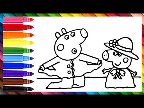 Dibuja y Colorea A Peppa Pig Y George Pig Con La Ropa De Sus Padres 🐷👗🎩🌈 Dibujos Para Niños