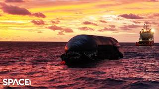 SpaceX Starship towed by recovery team in stunning Indian Ocean view