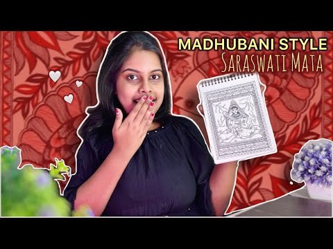 How to Draw Saraswati Mata in Madhubani Art Style😍| Easy Step-by-Step Outline Tutorial