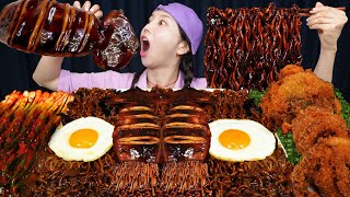 짜장 🦑오징어 & 팽이버섯에 짜파게티 ! 오징어 튀김까지 😁 Jjajang Squid & Enoki Mushrooms Fried Squid Mukbang ASMR Ssoyoung