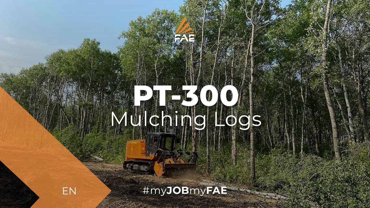 Video Shredding of logs with forestry mulcher to open a passage for the power line