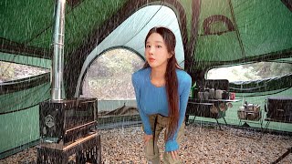 Nonstop rain inflatable tent solo camping / 9 day episode / sleep rain ASMR