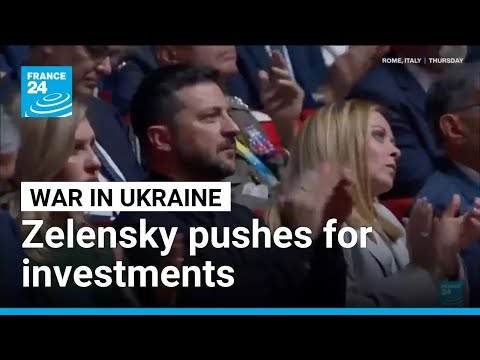 YouTube video thumbnail: Zelensky Appeals to Allies for Investment & Defense aid in Rome
