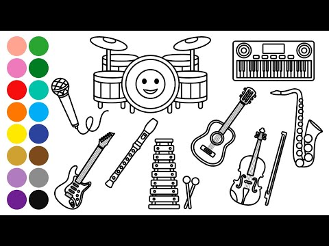 MUSICAL INSTRUMENTS Drawing, Painting and Coloring for Kids, Toddlers | Learn How to Draw