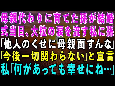 【スカッとする話】娘が亡くなり20年間我が子のように育てた孫が結婚。式当日、涙を流す私に孫「母親面するな！他人とは今後一切関わらない」私「わかったわ、何があっても幸せにね…」結果w【修羅場】