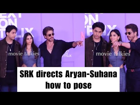 Proud Father Shah Rukh Khan directs Aaryan-Suhana how to pose for pic from L to R for Pic at Event