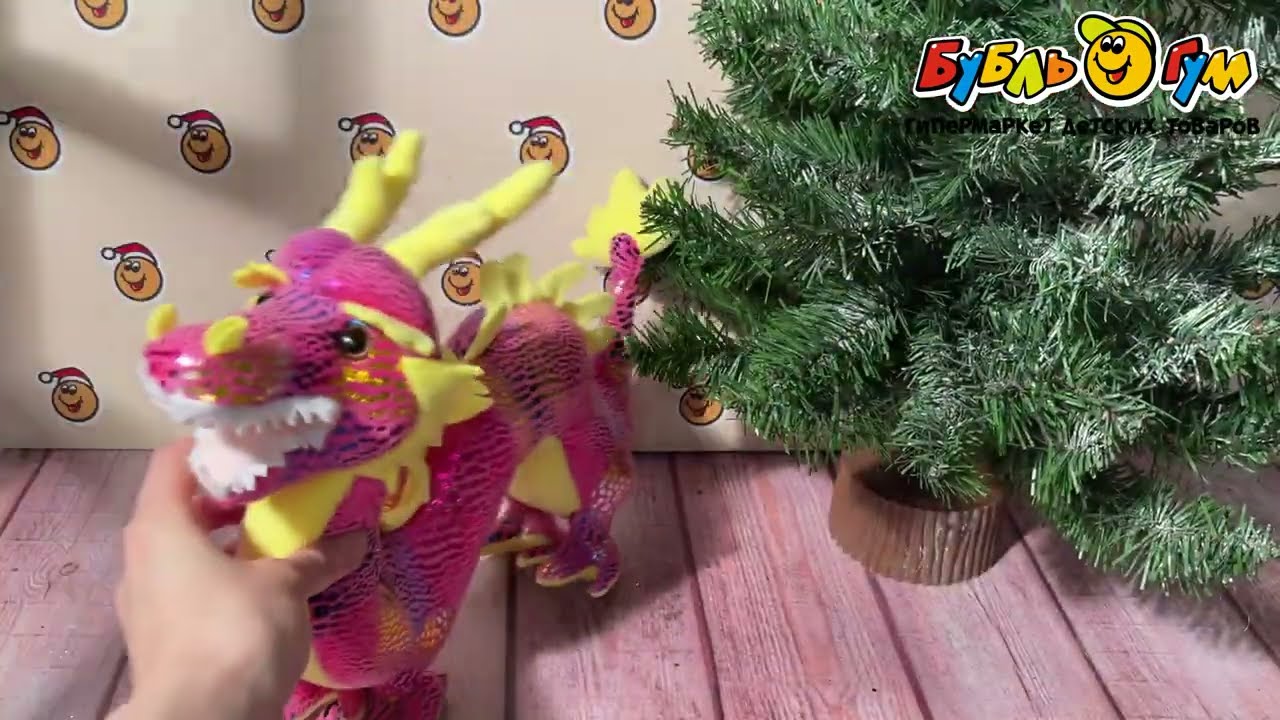 Игрушка мягкая Китайский дракон розовый 31см - видео
