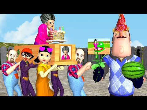 Squid Game vs Scary Teacher 3D NickJoker Troll Hello Neighbor Give Flowers Miss T With Coffin Dance