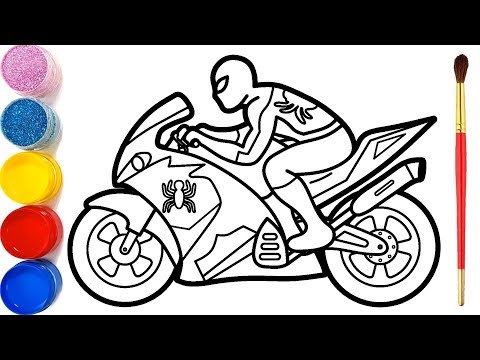 Cara Menggambar dan Mewarnai Spiderman Naik Motor | Glitter Spiderman Riding a Motorcycle Coloring